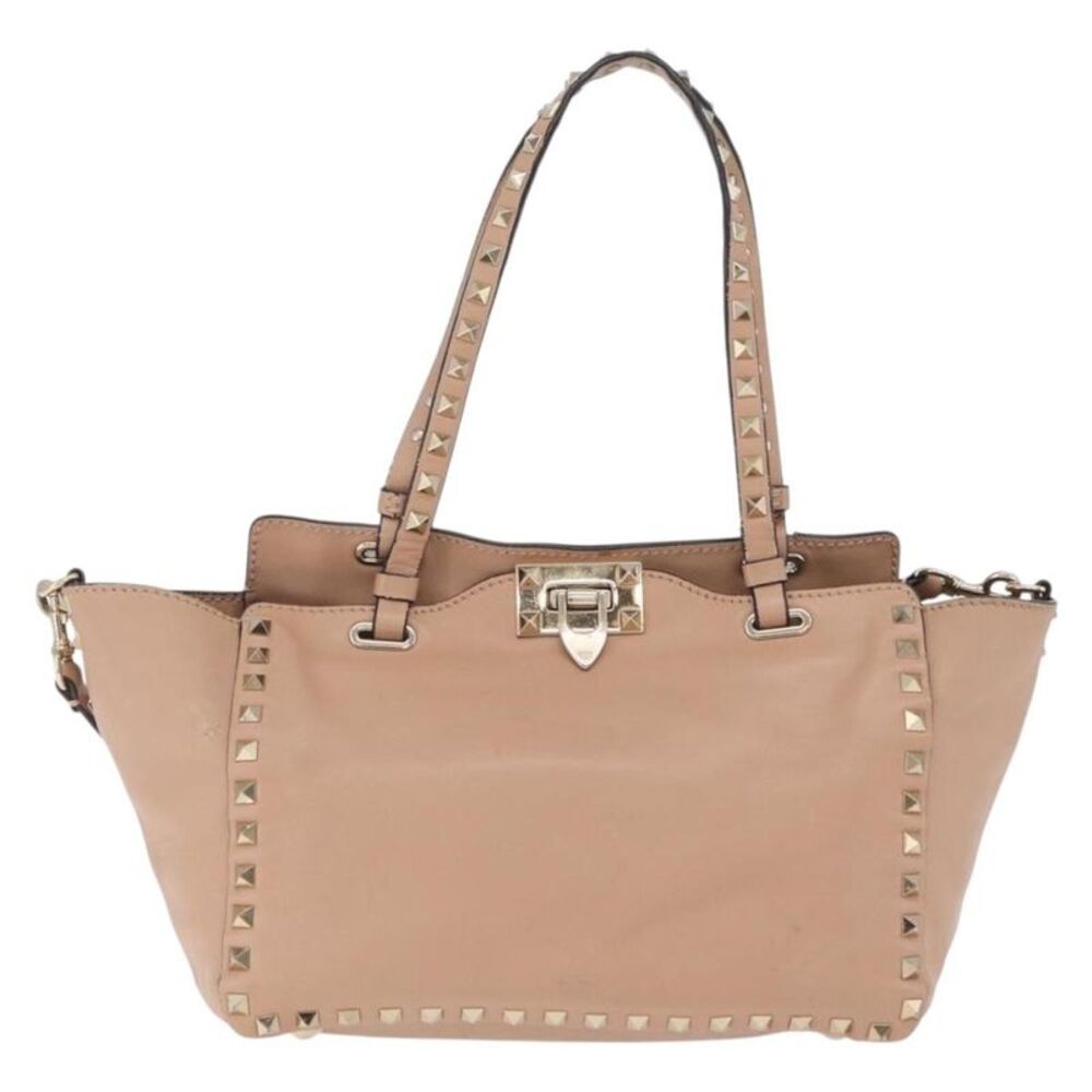 Valentino Garavani Rockstud Soft Leather Beige Leather Tote Bag Bag